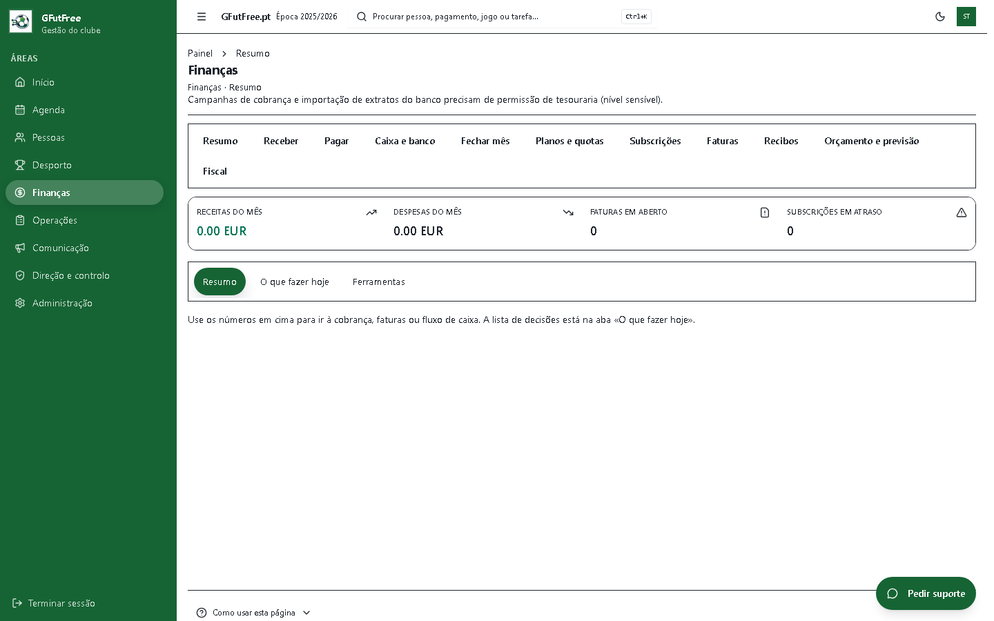 Área financeira atual do GFutFree.pt