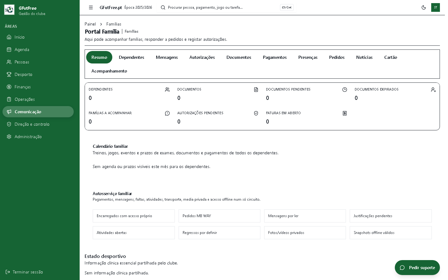 Portal Família atual do GFutFree.pt num computador